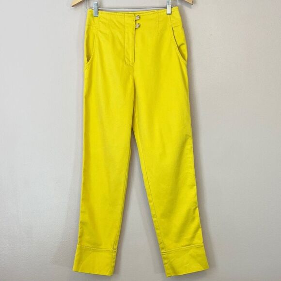 Maeve Anthropologie High Rise Cigarette Crop Ankle Pant Boho Bright Yellow Sz 4 - Picture 4 of 12